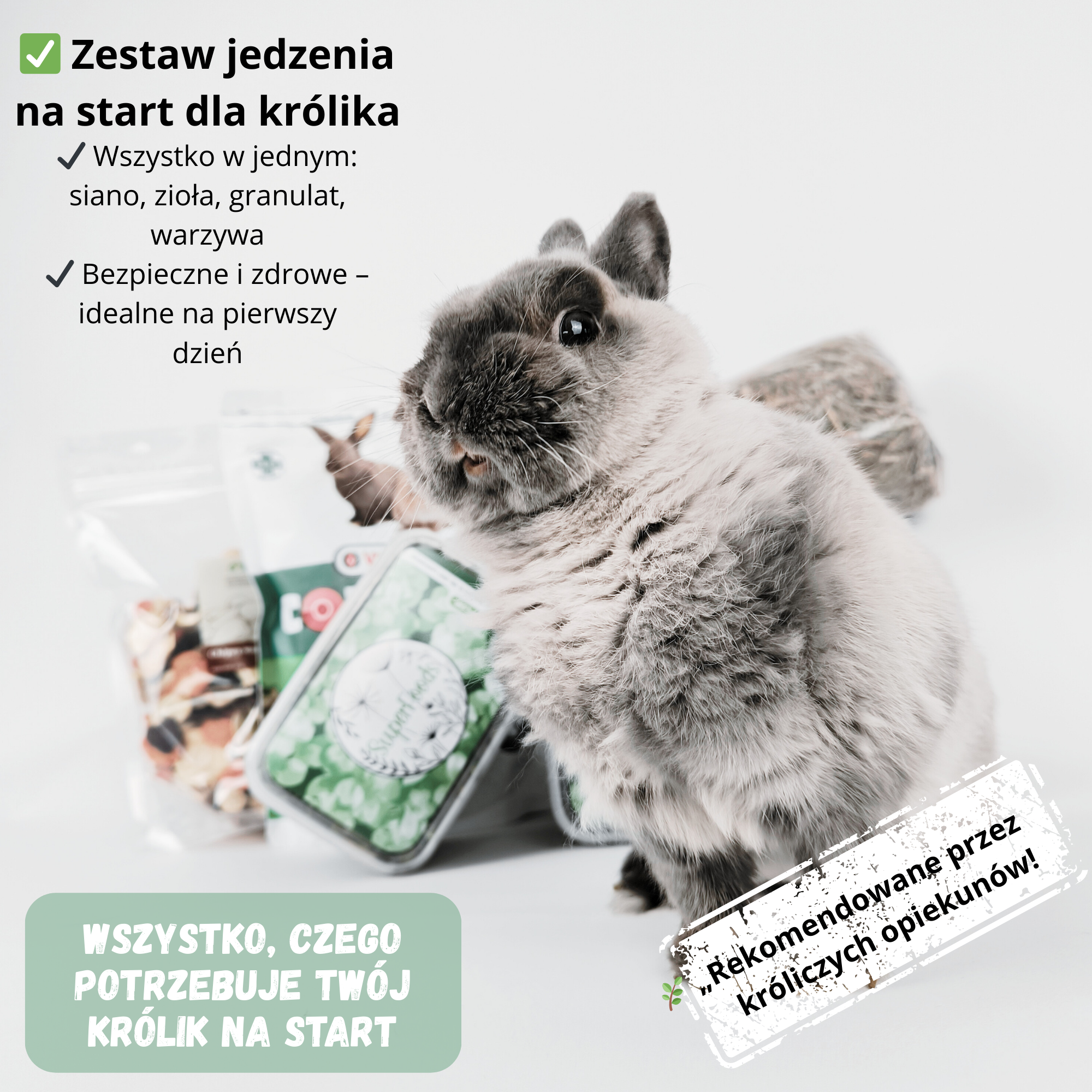 Nowość - Króliczy Pakiet Startowy – Kompletny Zestaw Jedzenia i Siana dla Królika