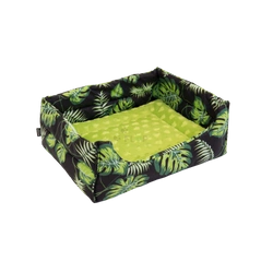Prostokątne legowisko z wyjmowaną wodoodporną poduchą w liście na czarnym tle (XXL)