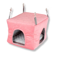 Usztywniany domek  z wodoodporną poduchą z szarego polaru minki i koralowej pikówki