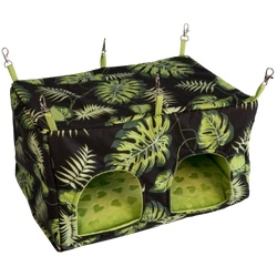 Podwójny, usztywniany domek z wodoodporną poduchą w liście na czarnym tle