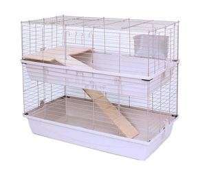 Piętrowa klatka dla królików 100x55x(h)93cm - szare kuwety, srebrne kraty