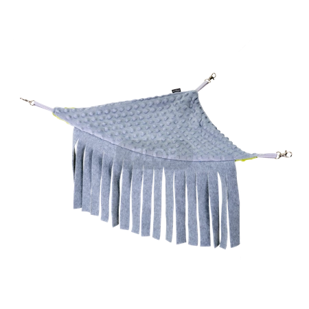 Hamak narożny z frędzelkami z polaru minki - limonka i szarość