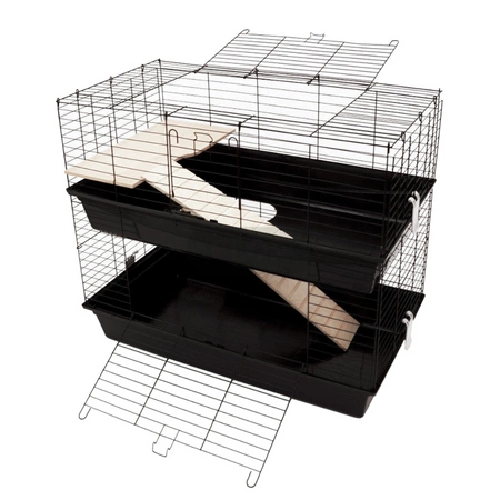 Piętrowa klatka dla królików 100x55x(h)93cm - czarne kuwety, czarne kraty