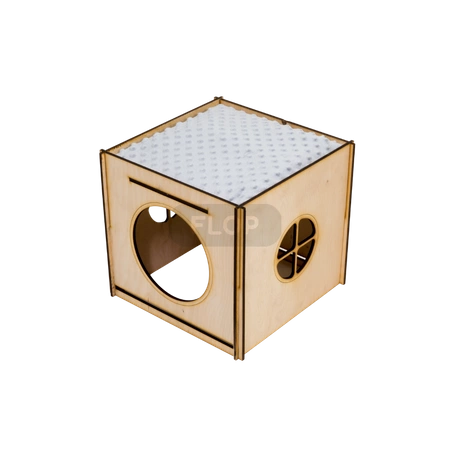 Wielki domek z dachem - hamakiem z szarego polaru minki i poduchą dla królika domowego