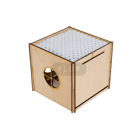 Wielki domek z dachem - hamakiem z szarego polaru minki i poduchą dla królika domowego