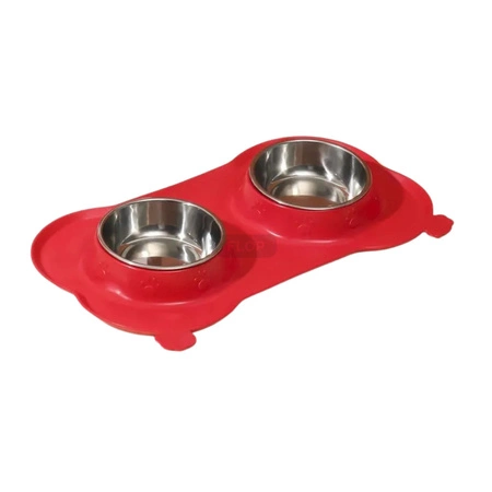 Podwójna miska z antypoślizgową podstawką dla królika 2×250 ml (stal nierdzewna + silikon)