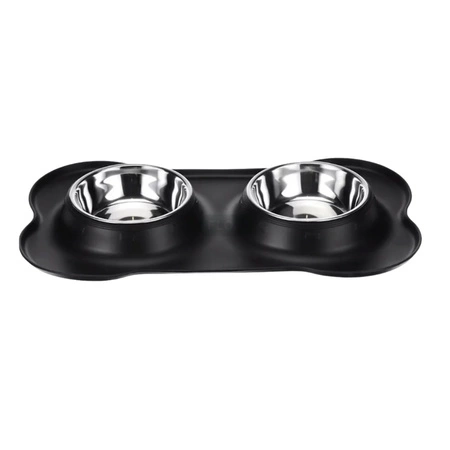 Podwójna miska z antypoślizgową podstawką dla królika 2×250 ml (stal nierdzewna + silikon)