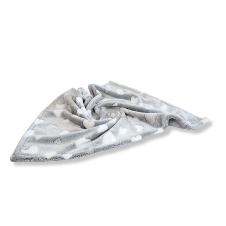 Kocyk z polaru XL szary w serduszka 75×50 cm