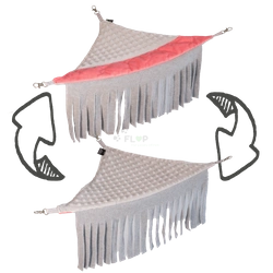 Hamak narożny z frędzelkami z szarego polaru minki i koralowej pikówki