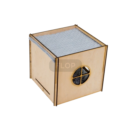 Wielki domek z dachem - hamakiem z szarego polaru minki i poduchą dla królika domowego