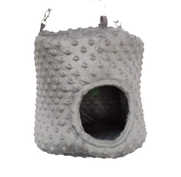 Okrągły domek do podwieszenia  z szarego polaru minky dla królika