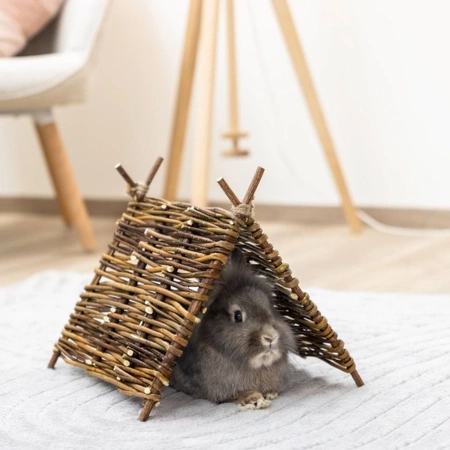 Szałas z gałązek dla królików - tunel, domek i gryzak 3w1