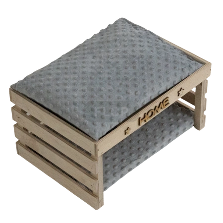 Piętrowy ażurowy domek XXL z szarymi poduchami minki dla małych zwierząt domowych