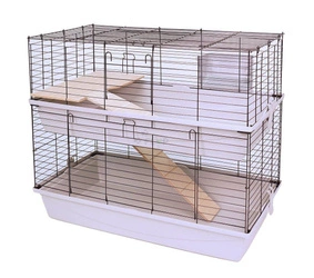 Piętrowa klatka dla królików 100x55x(h)93cm - szare kuwety, czarne kraty