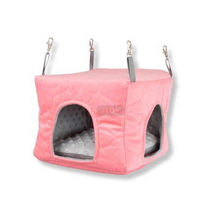 Usztywniany domek z wodoodporną poduchą z szarego polaru minki i koralowej pikówki