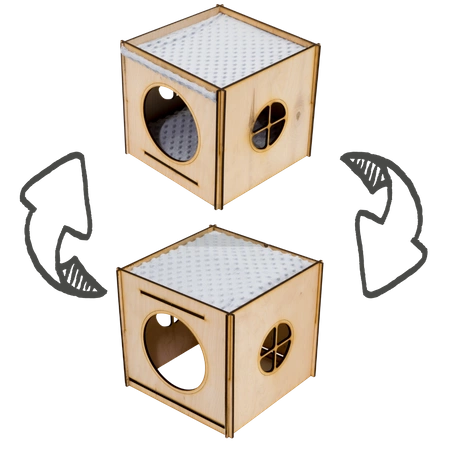 Wielki domek z dachem - hamakiem z szarego polaru minki i poduchą dla królika domowego