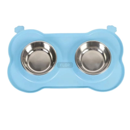 Podwójna miska z antypoślizgową podstawką dla królika 2×250 ml (stal nierdzewna + silikon)