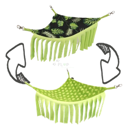 Hamak narożny z frędzelkami w liście na czarnym tle z zielonym minki