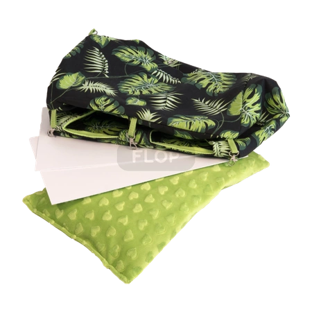 Podwójny, usztywniany domek z wodoodporną poduchą w liście na czarnym tle