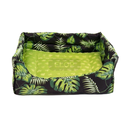 Prostokątne legowisko z wyjmowaną wodoodporną poduchą w liście na czarnym tle (XXL)