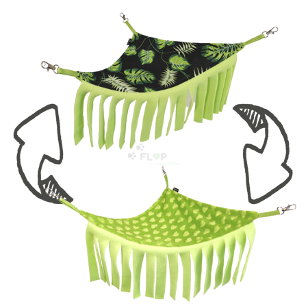 Hamak narożny z frędzelkami w liście na czarnym tle z zielonym minki